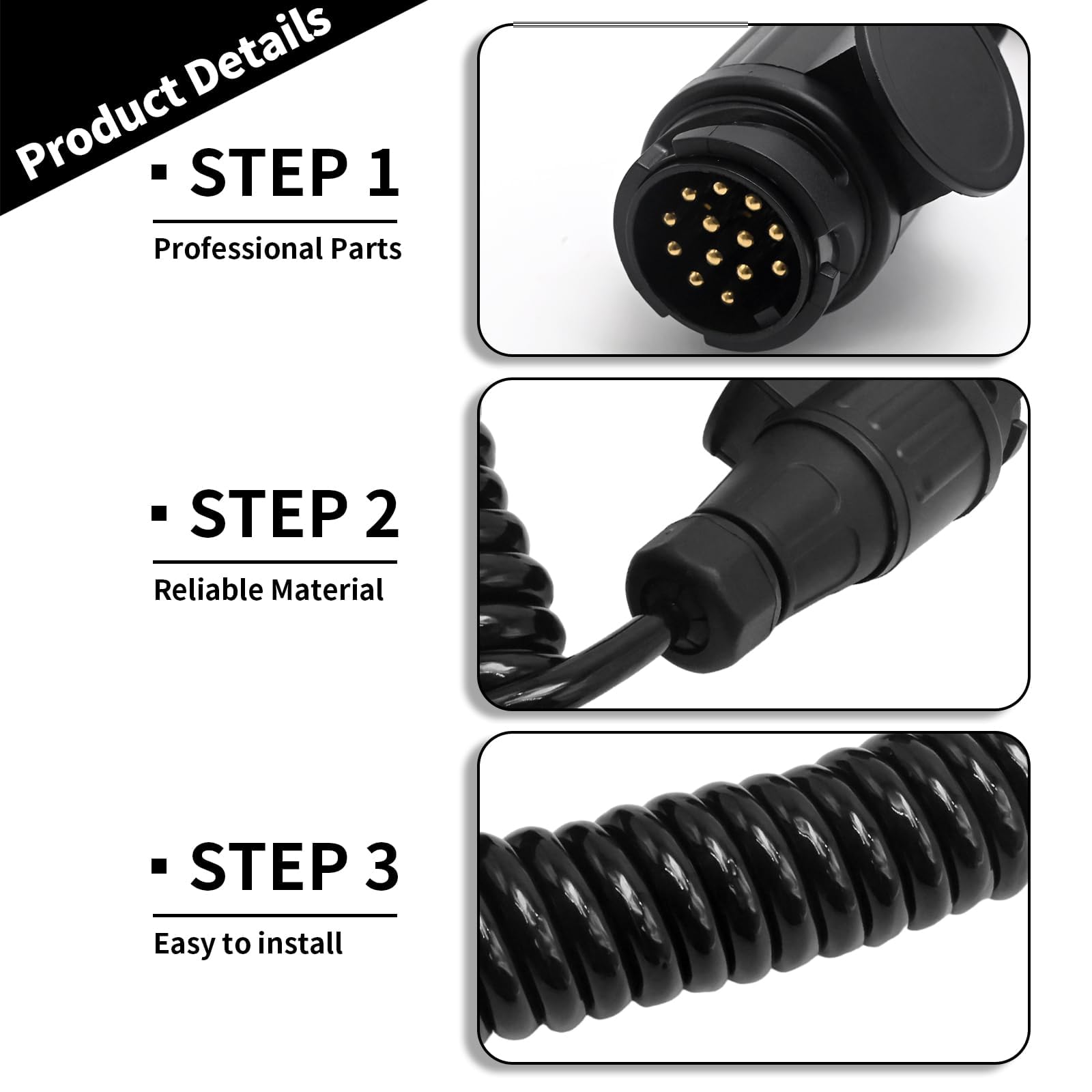 Hoypeyfiy Cable de extensión flexible 3M para remolque, conector macho a macho de 13 pines, compatible con remolques, barcos, caravanas, coches y tractores