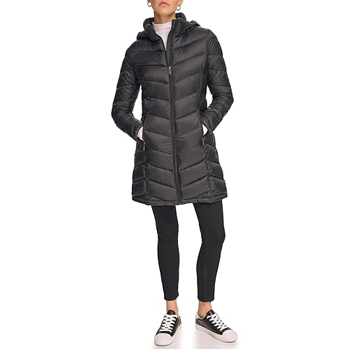 Calvin Klein womens Long Chevron Puffer Jacket