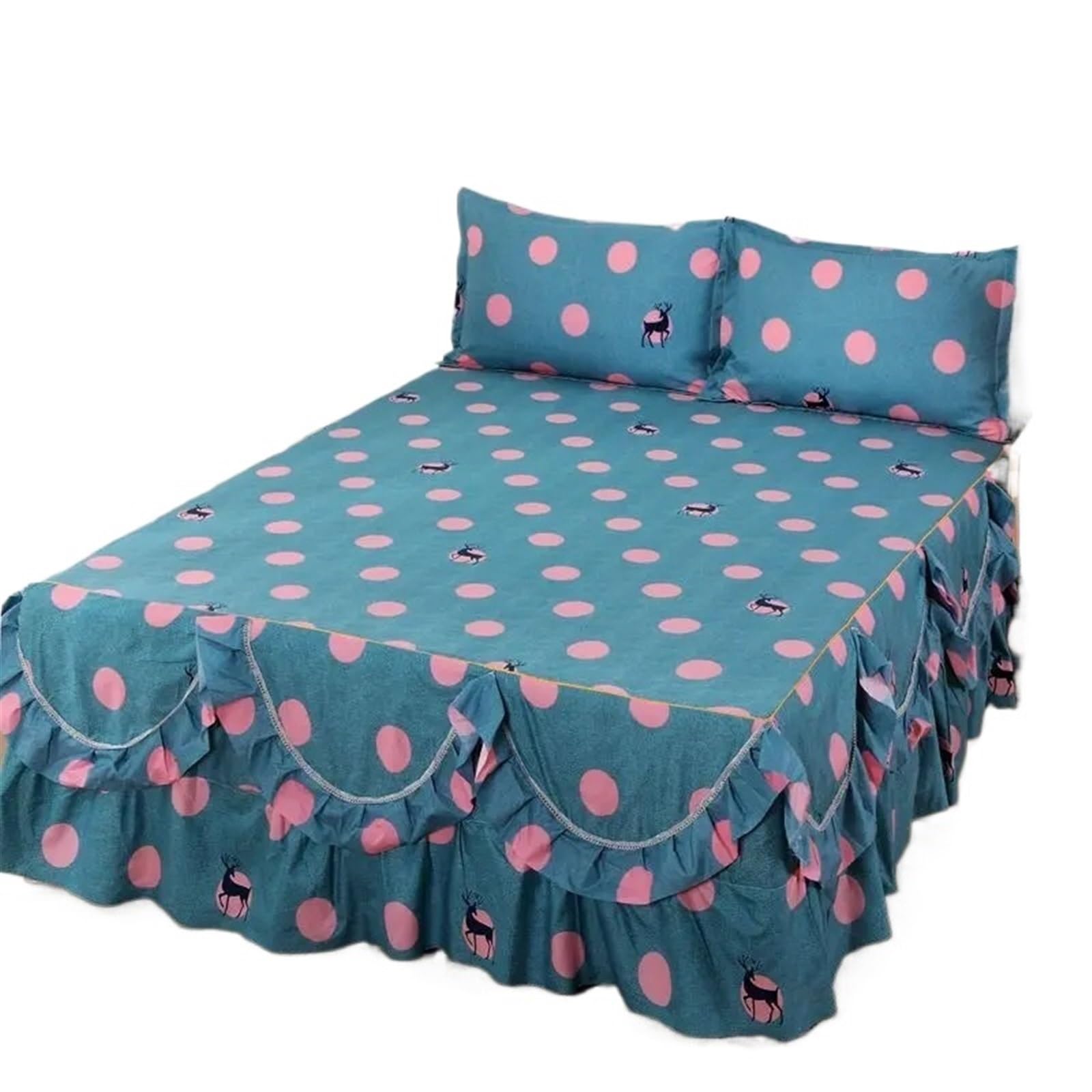 EJvkrbtx Ruffle Wrap Bedspread Set Bed Skirt 2 Pillowcases Printed Washable Soft Multiple Sizes(H,150x200cm)