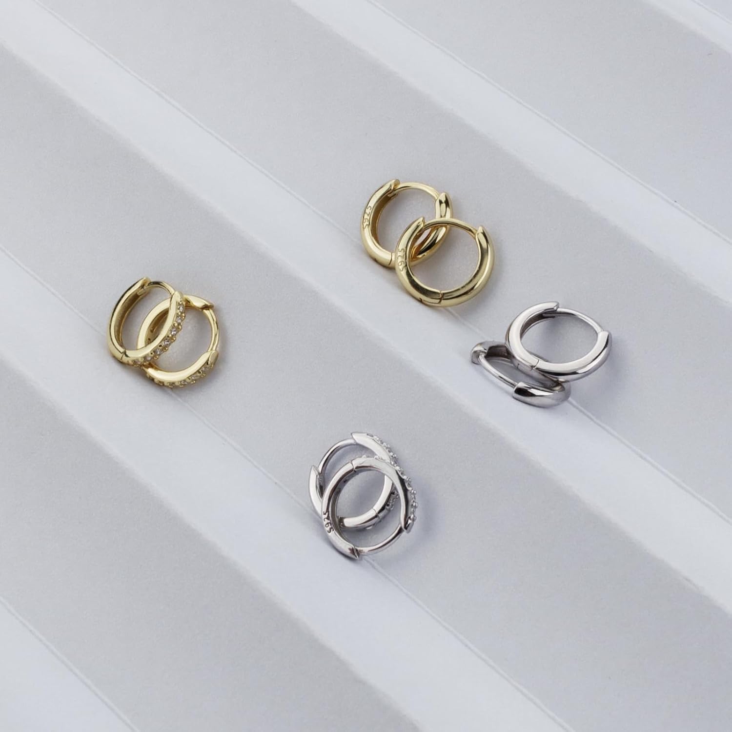 Sterling Silver Hoop Earrings for Women, Gold Plated Dainty Hoop Earring, Hypoallergenic S925 Small Hoop Earrings for Huggie, Helix, Cartilage Piercings（Sliver/Gold) - Image 5