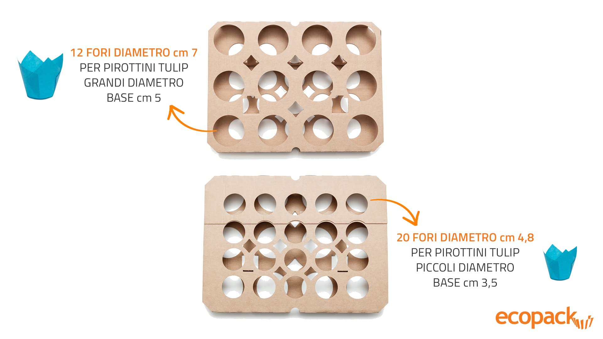 Ecopack Lot de 10 plaques de cuisson tulipe double face en carton, 20 + 12 trous, adaptées au four jusqu'à 220 °C, Blanc cassé