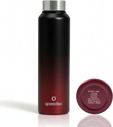 Speedex Stainless Steel Water Bottle 1 Ltr, Leak Proof Screw Cap, BIS Approved 1000 ml Metal Bottle For Daily, Office, Sch...