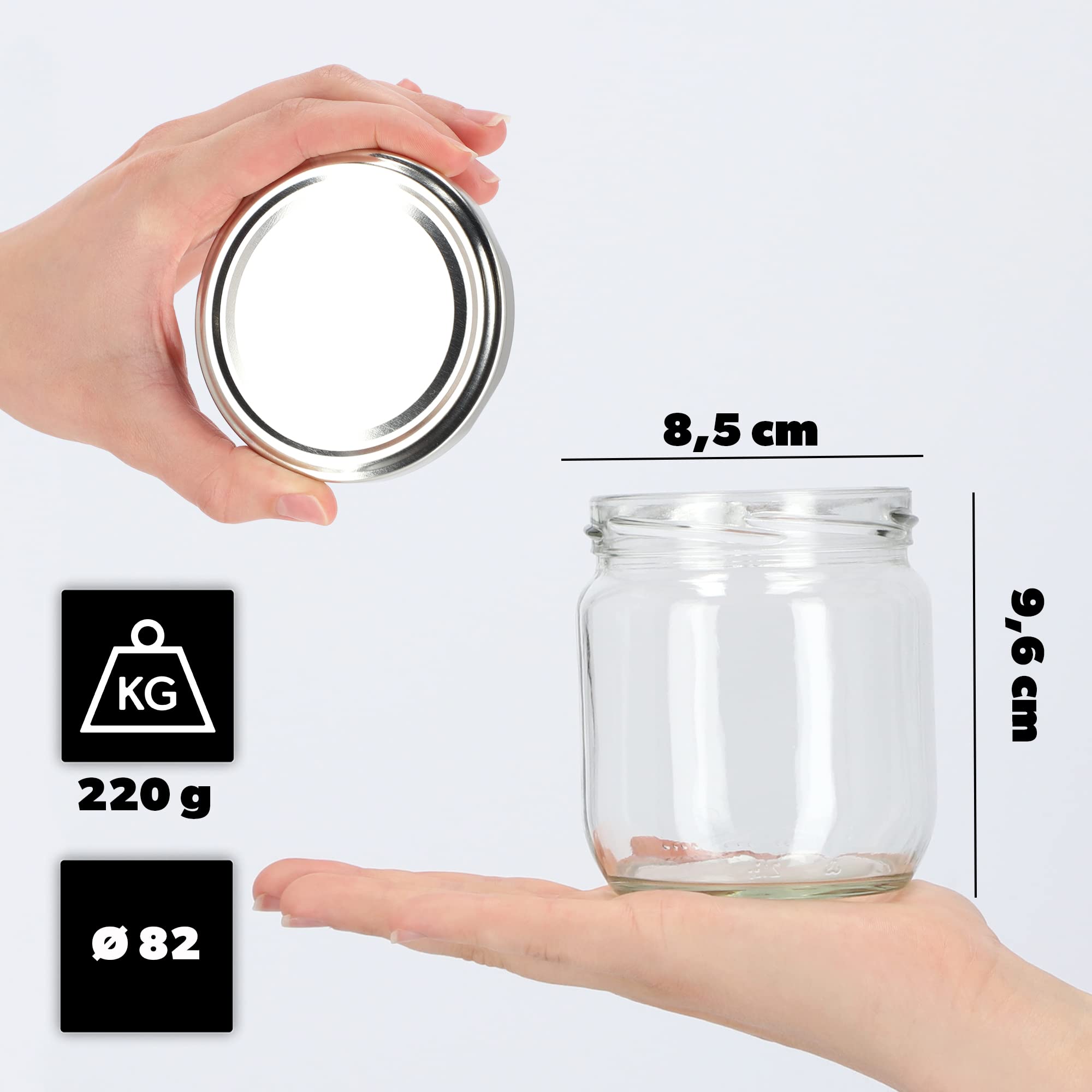 Set di 48 barattoli da 425 ml KADAX TO82 argento, vasetti Mason Jar con coperchio a vite, barattoli ermetici con chiusura twist-off, preparazione dei pasti, overnight oats, lievito madre