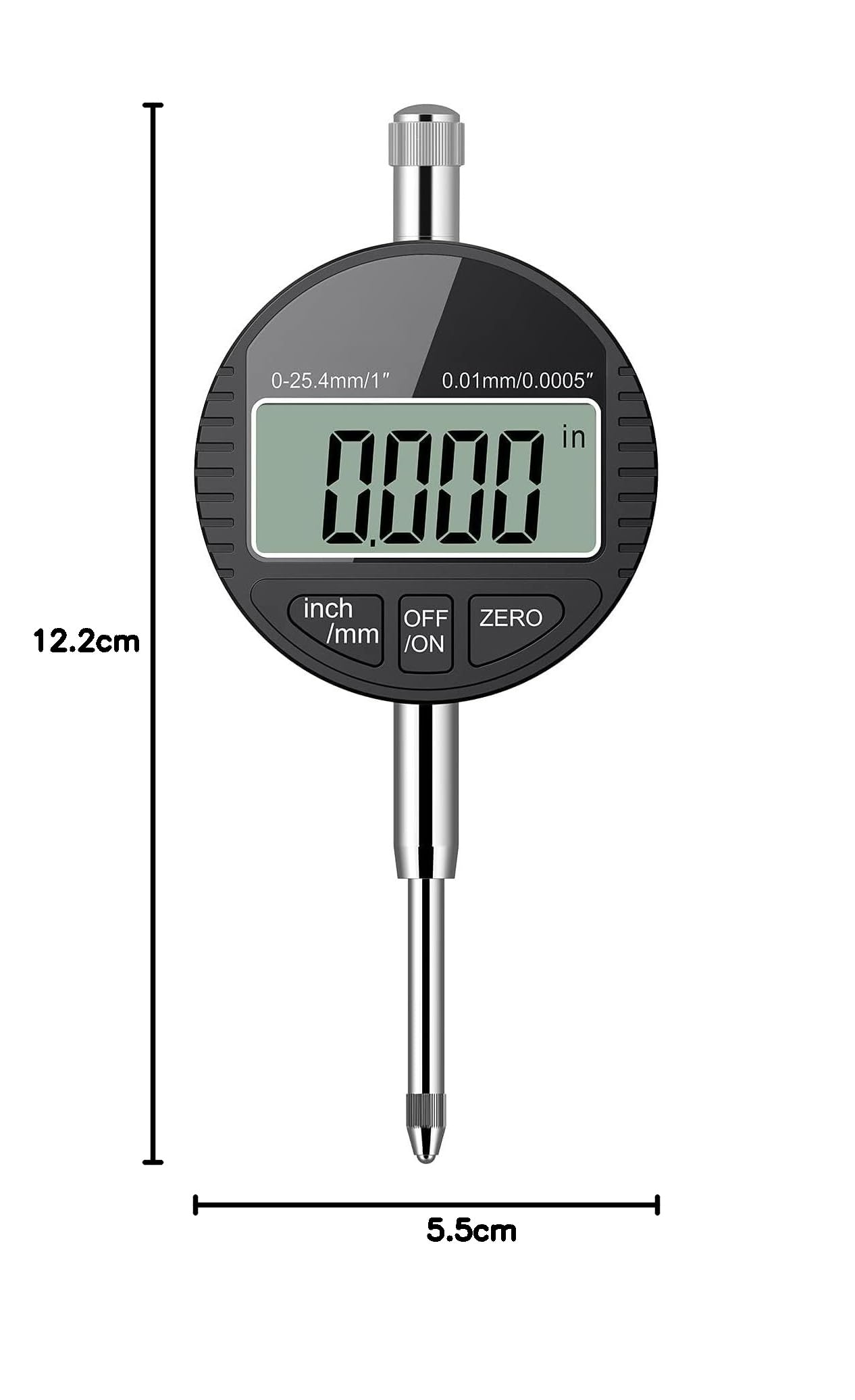AUTOUTLET Digitale Messuhr 0.01/0.0005'', digitale Messuhr Messtaster 0-25.4mm/1'' Messbereich, mit LCD Anzeige, Digital Indikator Messgerät Dial Test Indicators für Labor Werkstatt usw(schwarz)
