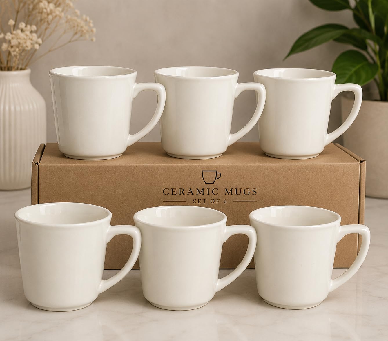 Premium White Ceramic Tea Cups Set of 6, 120 ml Each, Microwave & Dishwasher Safe, Small Tea/Chai/Coffee Cups, Food Grade Ceramic, Elegant Everyday Drinkware for Home, Office & Café-image-10