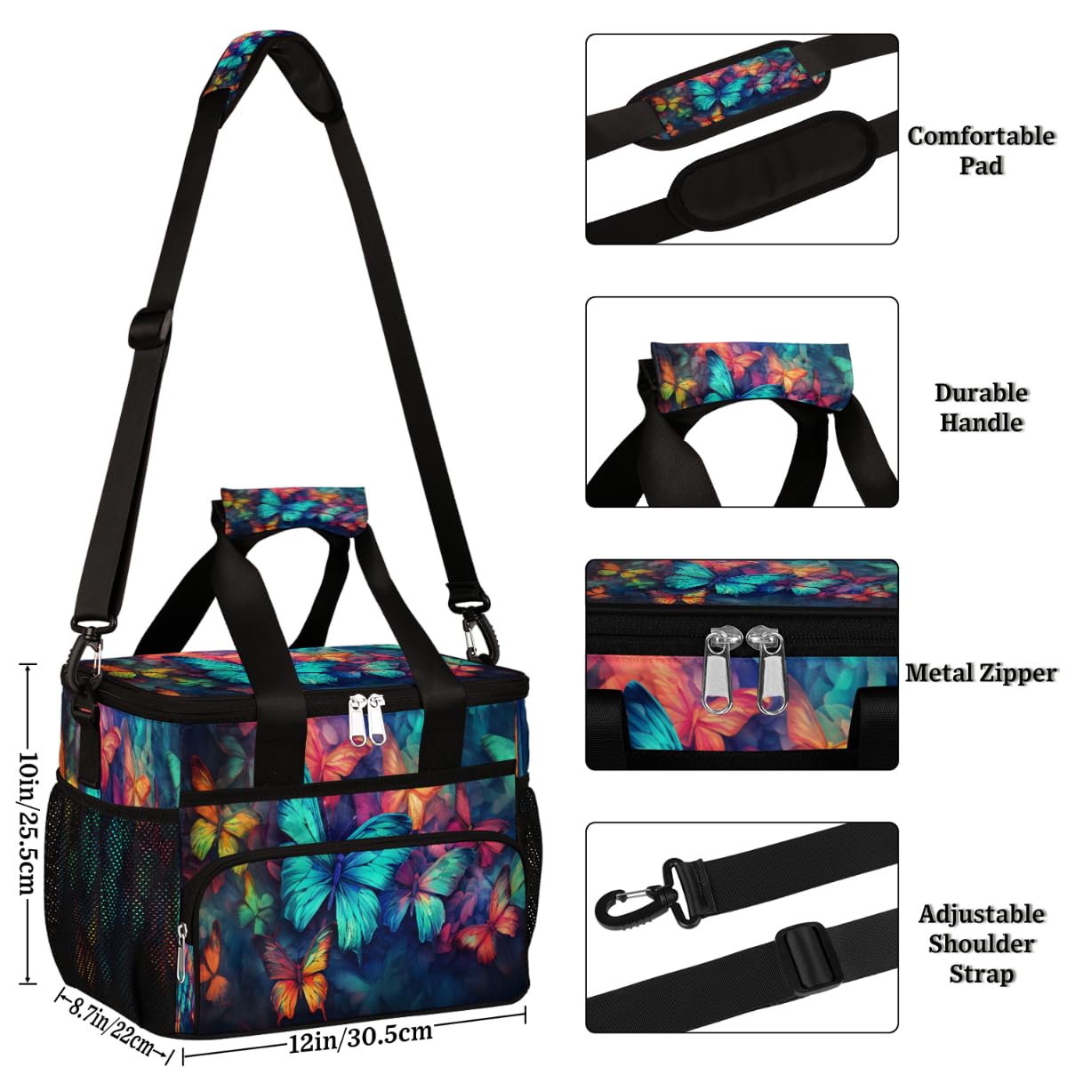 Colorful Blue Butterfly Insulated Picnic Backpack Lunch Box for Women Men Picnic Basket Tote Lunch Bag Picnic Bag Portable Lunch Bags for Picnic, Beach, Work, Trip,Office, Camp Butterfly