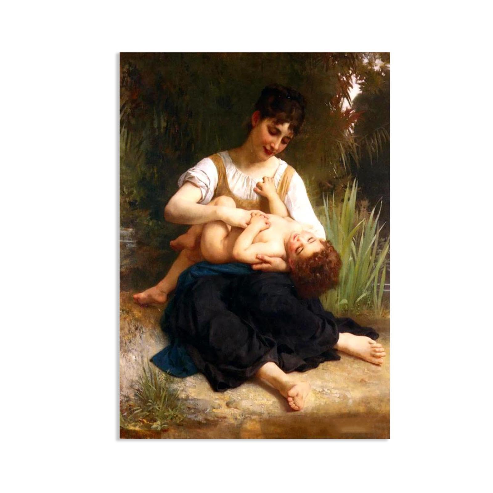 RXNHGJDS William-Adolphe Bouguereau Wall Art The Joys of Motherhood Classical Art Prints Picture Famous Artwork Wall Decor for Living Room Bedroom Bathroom Home Decor 105x70cm frameless