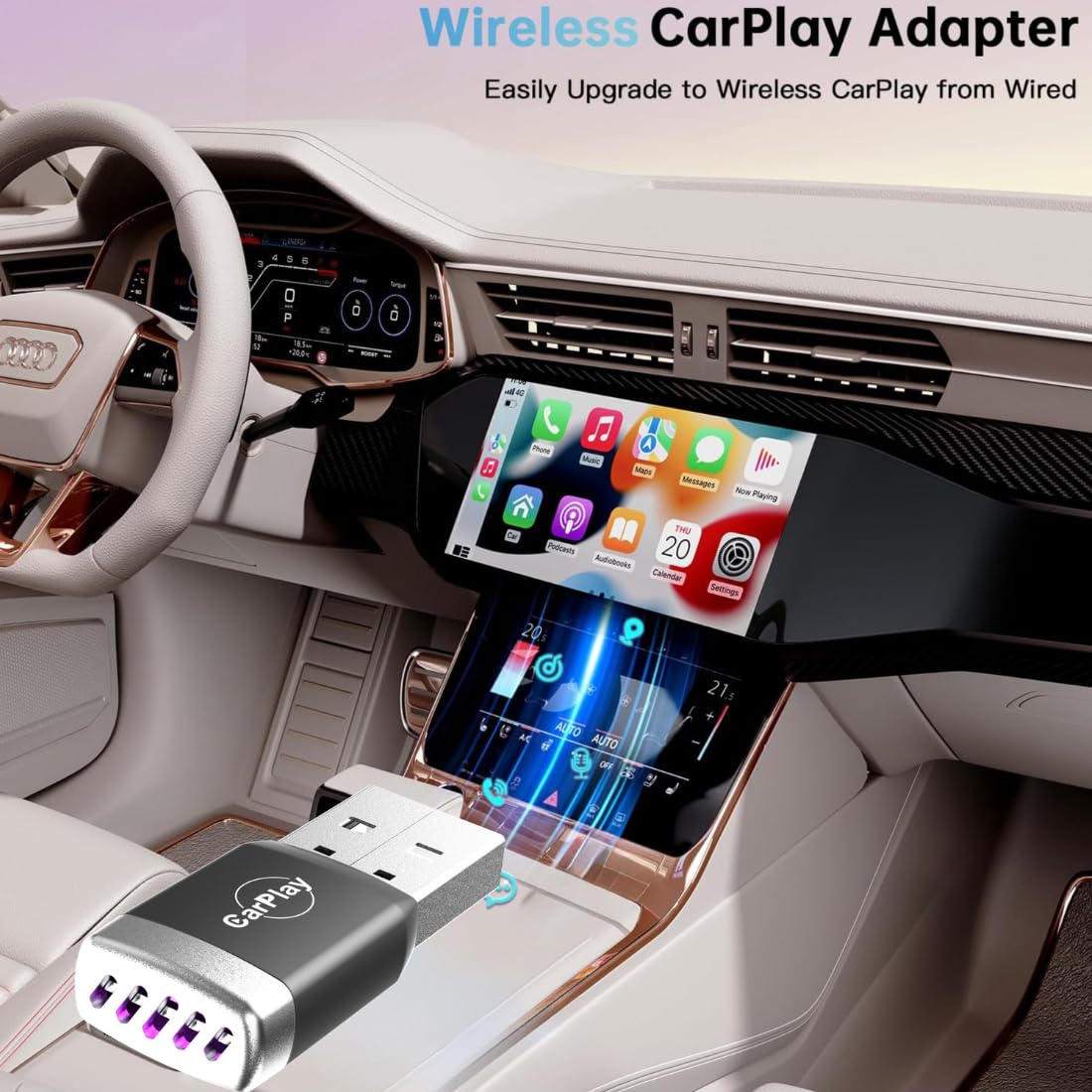 MINI Adattatore CarPlay Wireless per iPhone 2026, Connessione Bluetooth 5.3 Stabile, Wi-Fi 6 Dual Band ad Alta Velocità, USB-A/USB-C, Compatibile iOS 10+