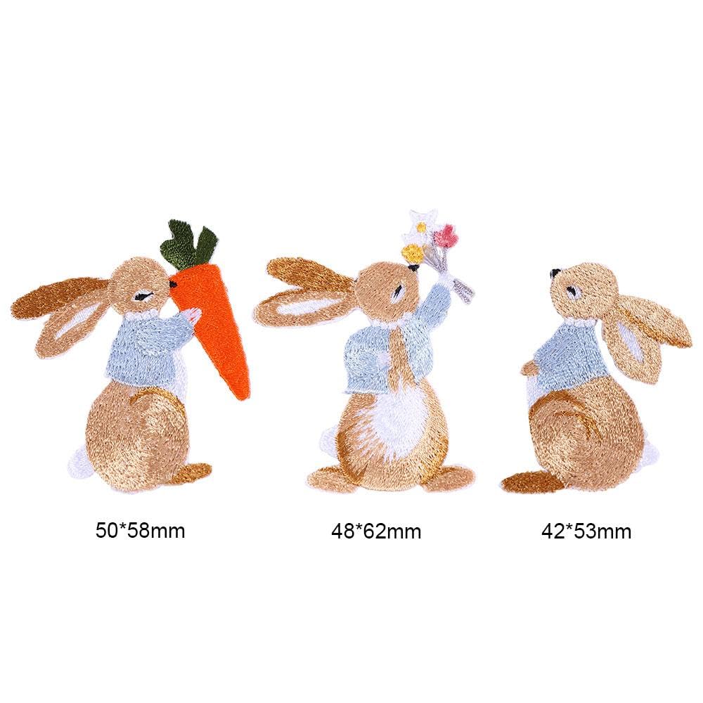Pokinge 3 parches bordados con forma de conejo, pequeños parches de pegamento para ropa de niños, bolsa, sombrero, 3 unidades