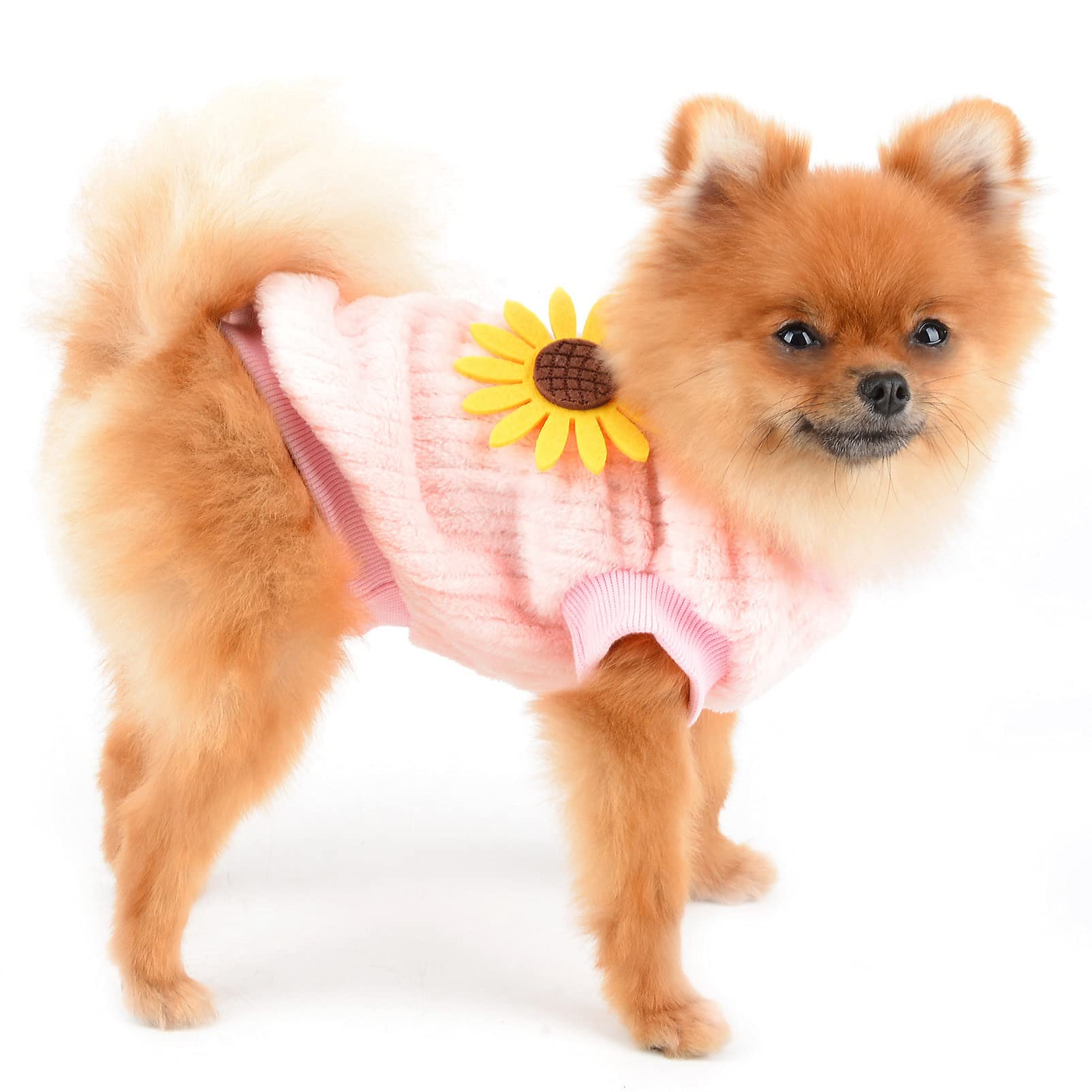 SMALLLEE_LUCKY_STORE Pet Sunflower Pullover Knitted Sweaters Jumpers for Small Dogs Cat Girls Cozy Soft Shirt Sweatshirts Warm Winter Coat Cute Puppy Yorkie Chihuahua Clothes - Image 4