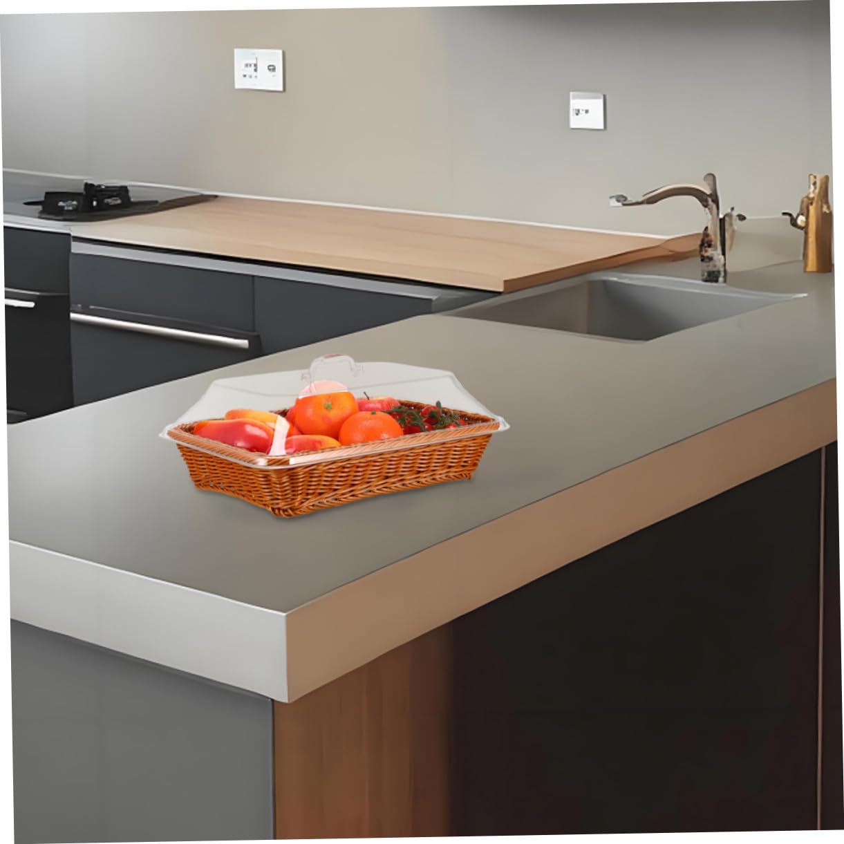 Cesta de Almacenamiento de Ratán Tejida Mano con Tapa Cesta Multifuncional para Pan y Frutas Organizador para Cocina Comedor y Picnic Color Marrón