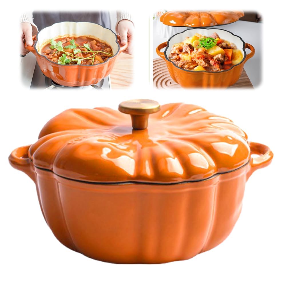 Marmite en fonte en forme de citrouille pour ragoûts de fête 1.6 QT