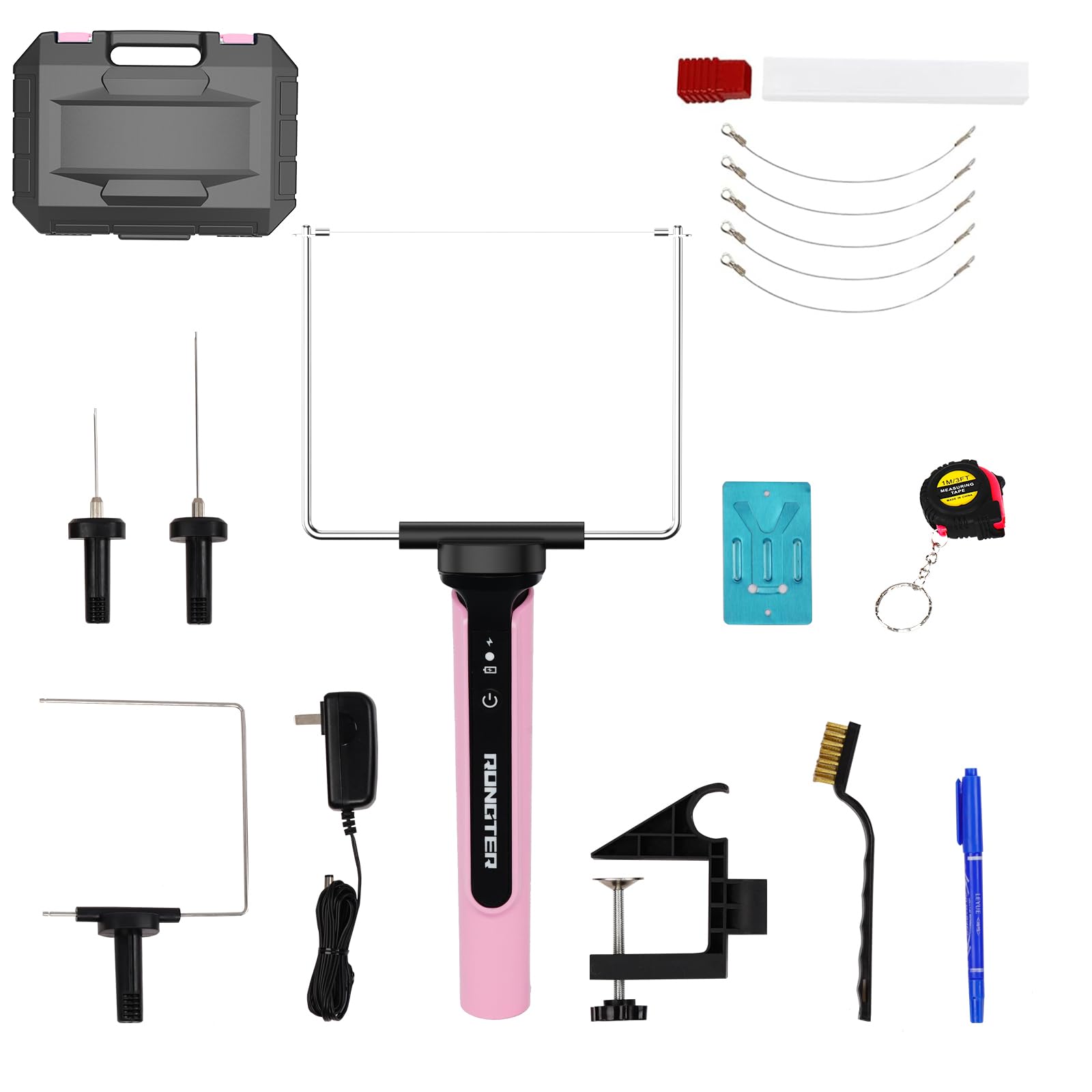 RONGTER 4 in 1 Hot Wire Electric Foam Cutter Kit, Styrofoam Cutting Tool 15W/ 6V with Case, Heated Foam Carving Knife Kit (Toolbox Pink)