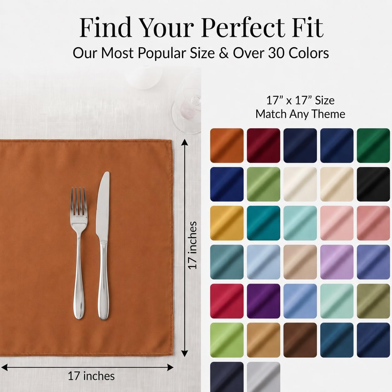 TableLinensforLess 17"x17" Polyester Cloth Napkins, Set of 6 (Copper) | Easy-Care, No-Iron Finish, Superior Color Retention, Machine Washable