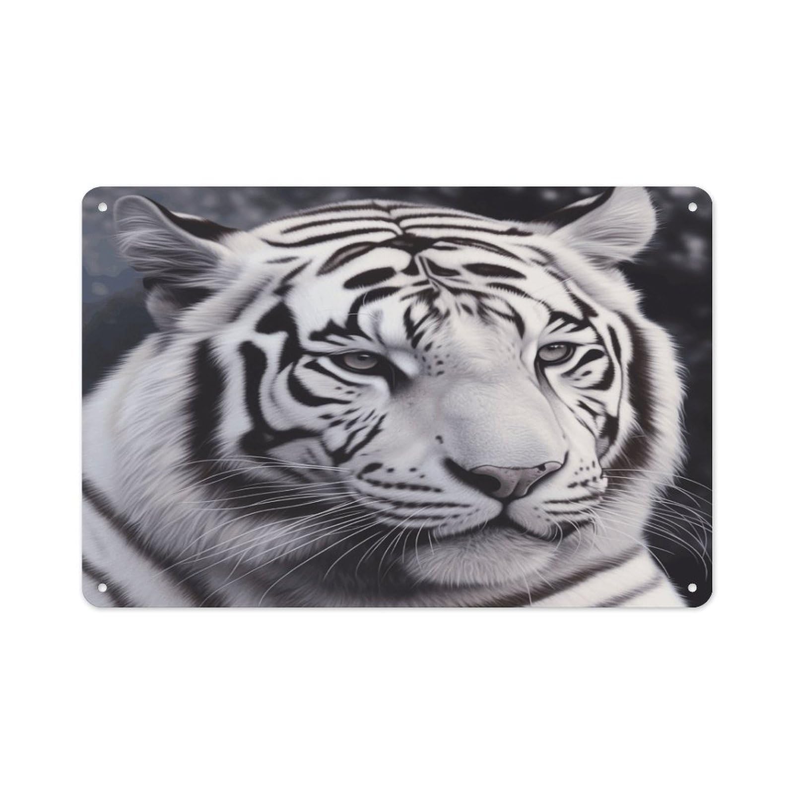 VstaDank Metal Aluminum White Tiger Sign Wall Decor Vintage Metal Sign Plaque Boho Wall Hanging Decor Sublimation Picture Panel Personalized Plaque Poster 8x12in