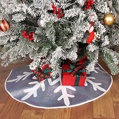 Macting Christmas Tree Skirt, 48 Inches Double Side Colorful Sequins And Khaki Tree Mat With Large White Snowflake Printed For Xmas Holiday Decorations Indoor Outdoor #TOP2