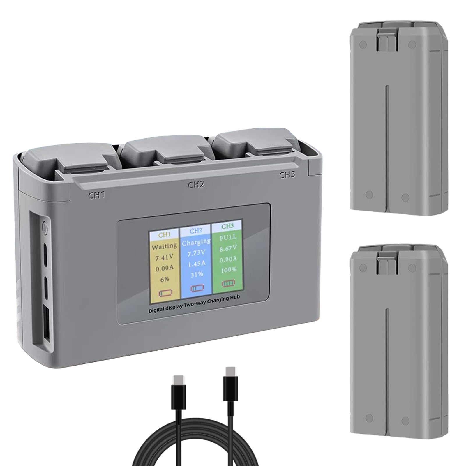 Mini 4K/ 2 Akku 2 Stück mit Ladestation, 2400mAh Intelligenter Akku für DJI Mini 2 SE/4K Drohne, LCD Anzeige Zwei-Wege-Ladestation