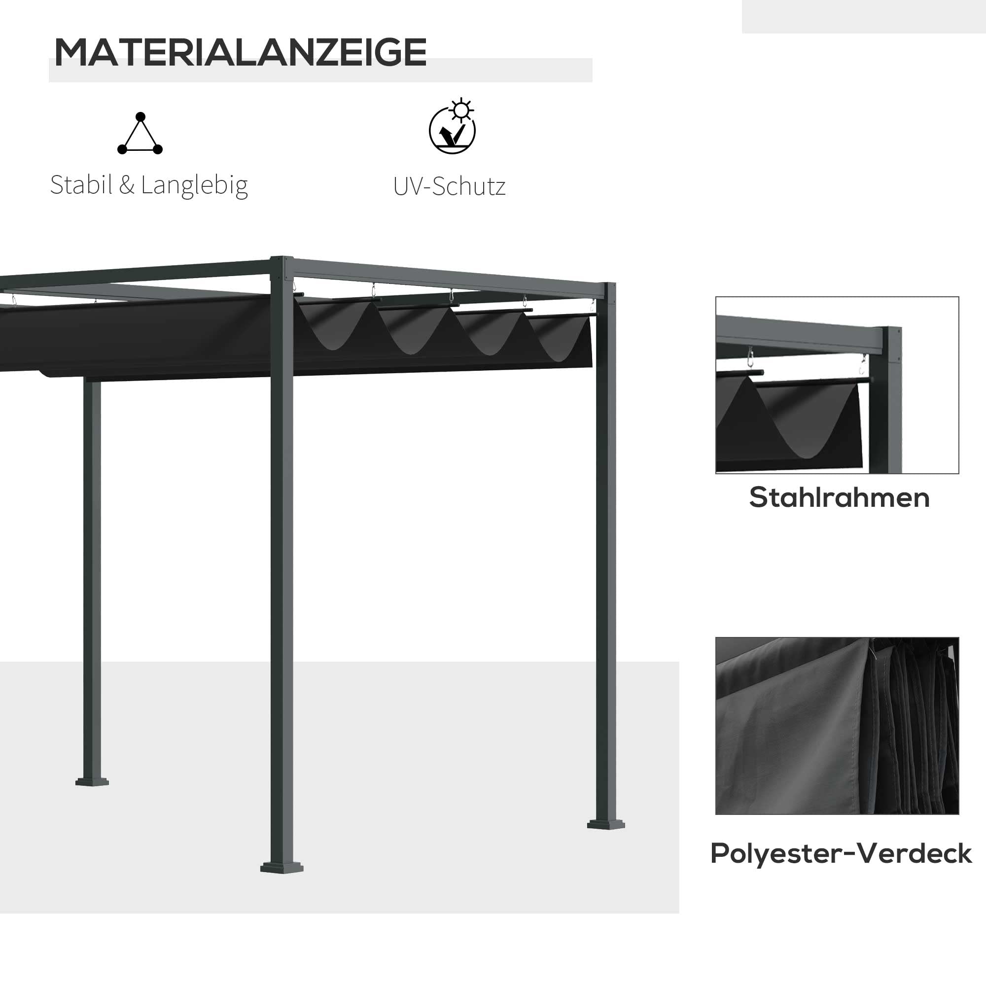 Outsunny Pergola Pawilon zadaszenie tarasu z rozsuwanym dachem, poliester czarny 298 x 213 x 222 cm