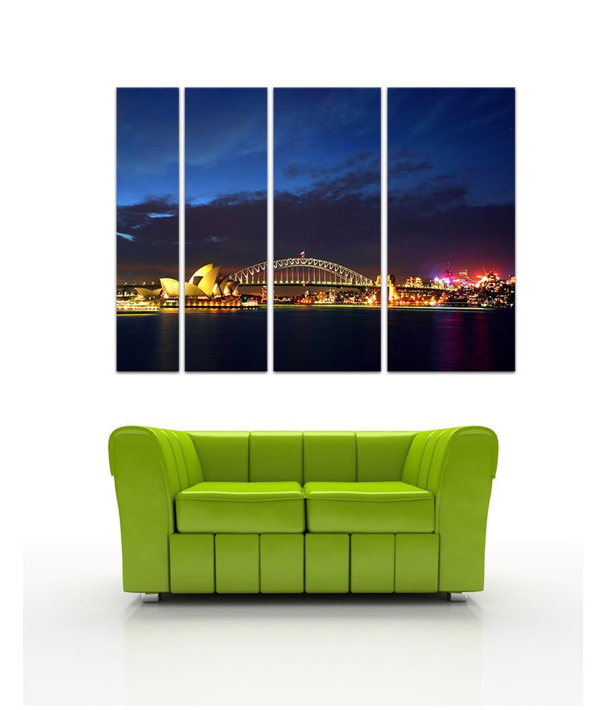 Bilderdepot24 Bild auf Leinwand | Sydney Opera House und die Harbour Bridge in 180x120 cm 4 tlg. als Wandbild XXL | Wand-deko Dekoration Wohnung modern Bilder | 202701