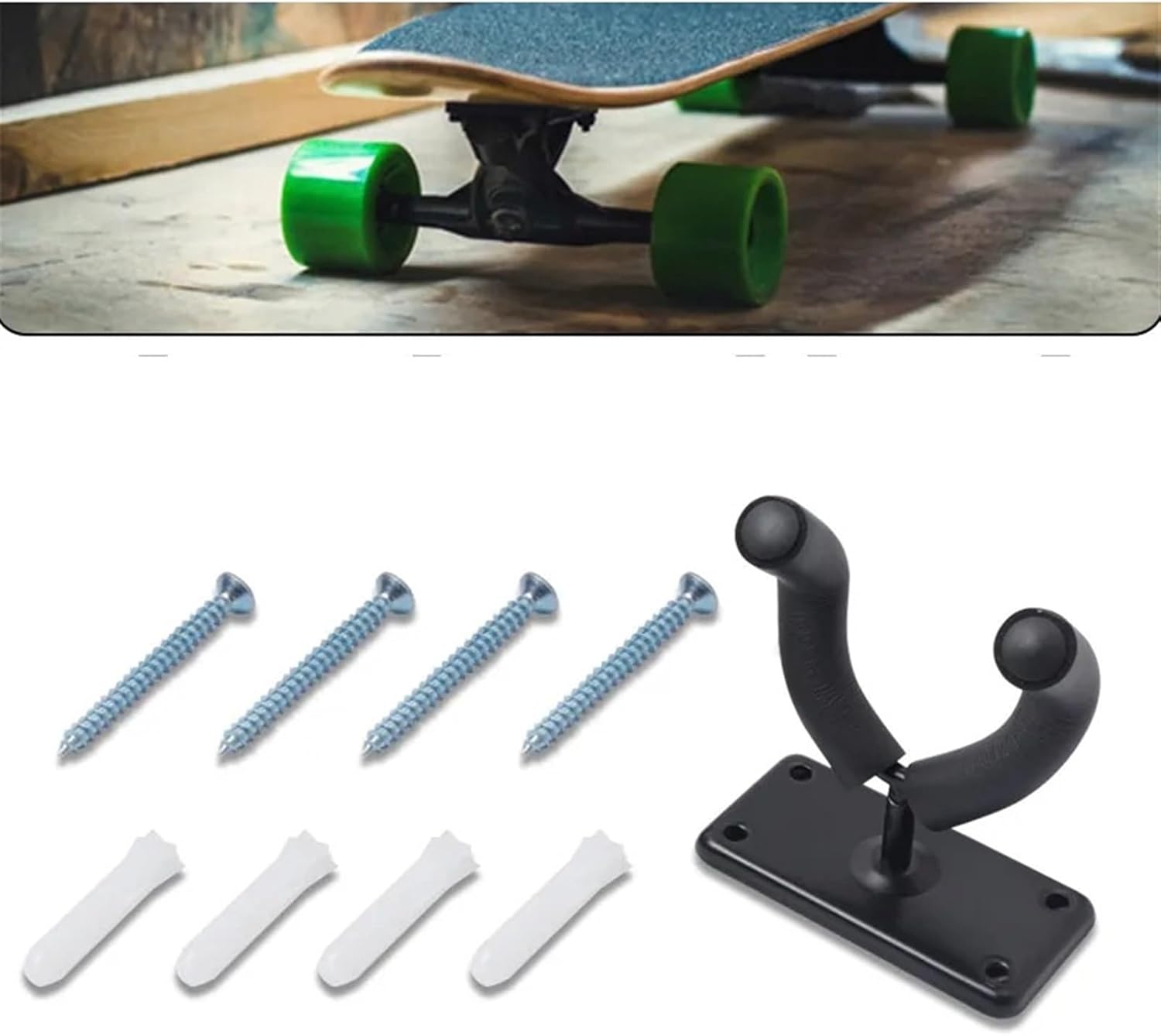 Durable Wall Mount Skateboard Deck Display Wall Mount Horizontal Hanger Rack Stable and Sturdy Longboard Storage Display Rack, Black