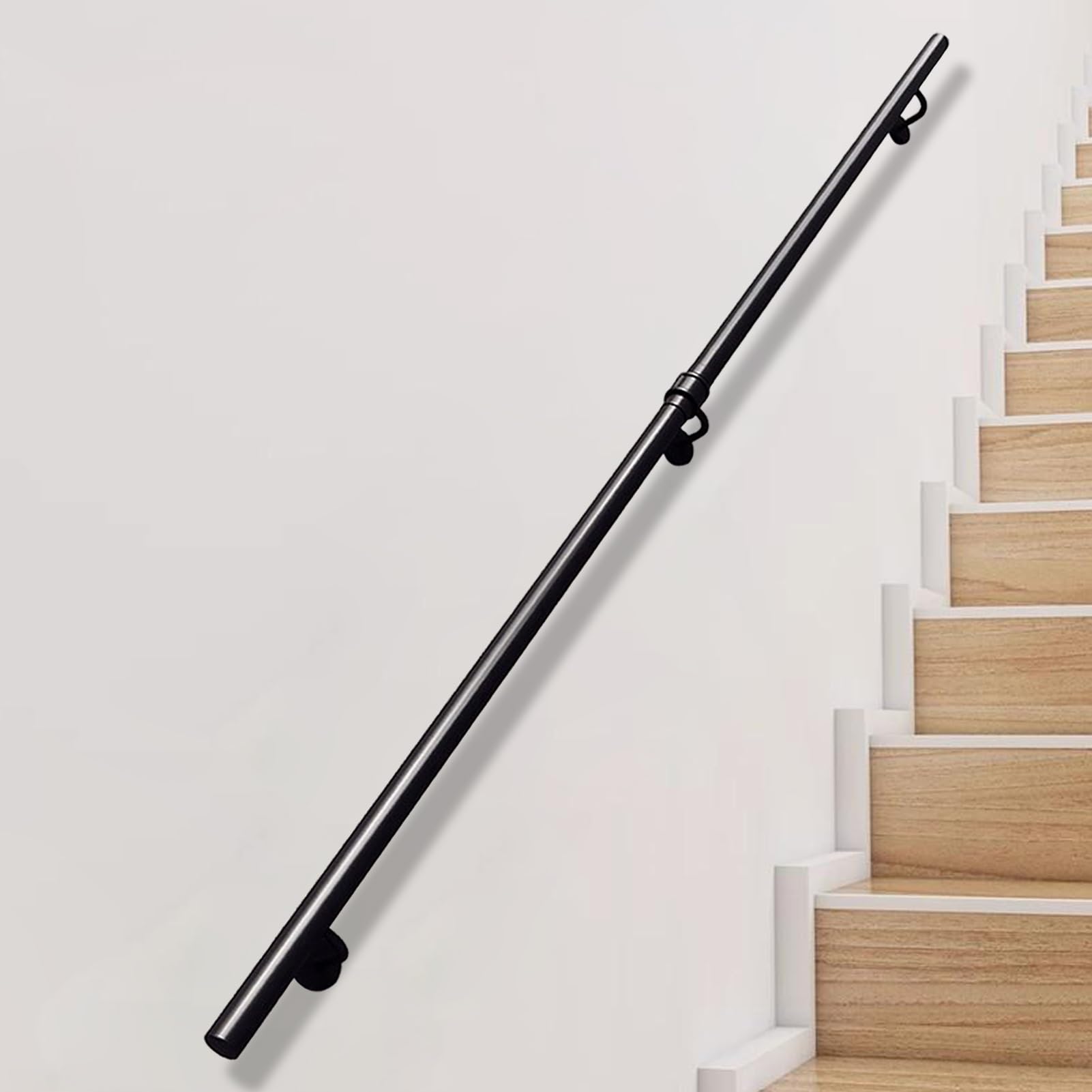 FKXSXAZ Black Stairs Handrail Kit | 1-20FT Wall Mount Staircase Banister Safety Hand Rail Metal Wrought Iron Round Grab Bar for Outdoor Indoor Steps(19ft/570cm)