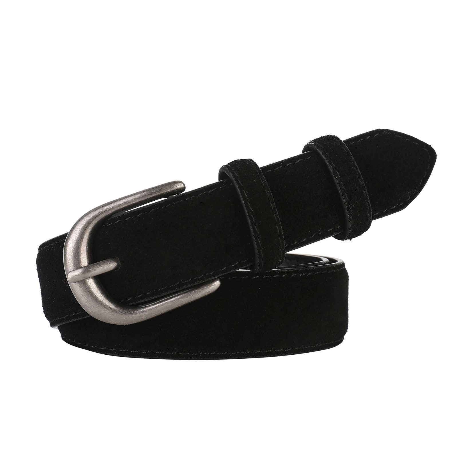 AMEEDA Belts For Women Belt Suede Cowhide Belts For Women Wide Elegant Dress Jeans Waistband Silver Buckle Girdle(Black A)