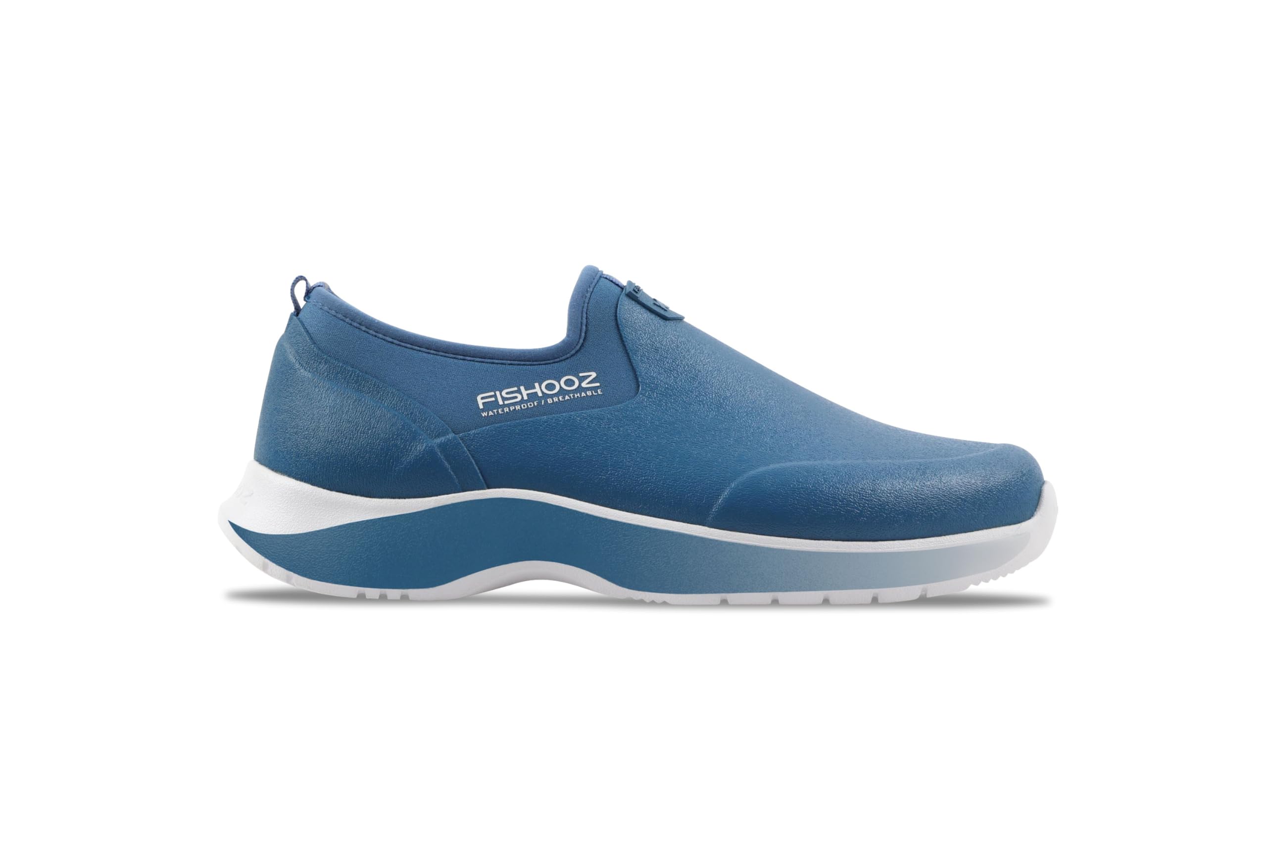 FISHOOZ Men's DryRun Fishing Shoe | 100% Waterproof Neoprene Upper, Storm-Proof Natural-Rubber Shell, & Breathable Airmesh Lining | Blue/White, Size 12
