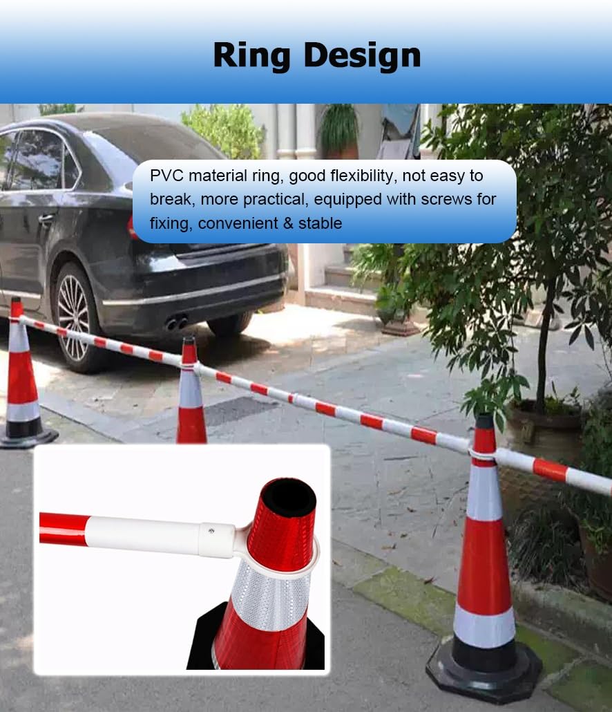 Barrera de Conos de tráfico expandible (Paquete de 8), Cinta de Seguridad retráctil Ajustable de 1,6 m a 3 m para estacionamientos, Control de tráfico Reflectante, Equipo de Seguridad para e