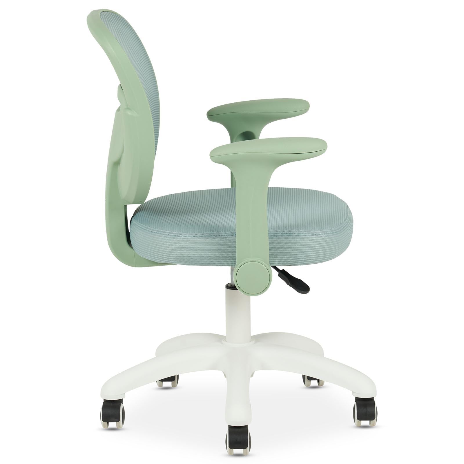 IDIMEX Chaise de Bureau Enfant Amelia Vert Réglable en Hauteur avec Accoudoirs, Assise Rembourrée Confortable, Dossier en Tissu Respirant