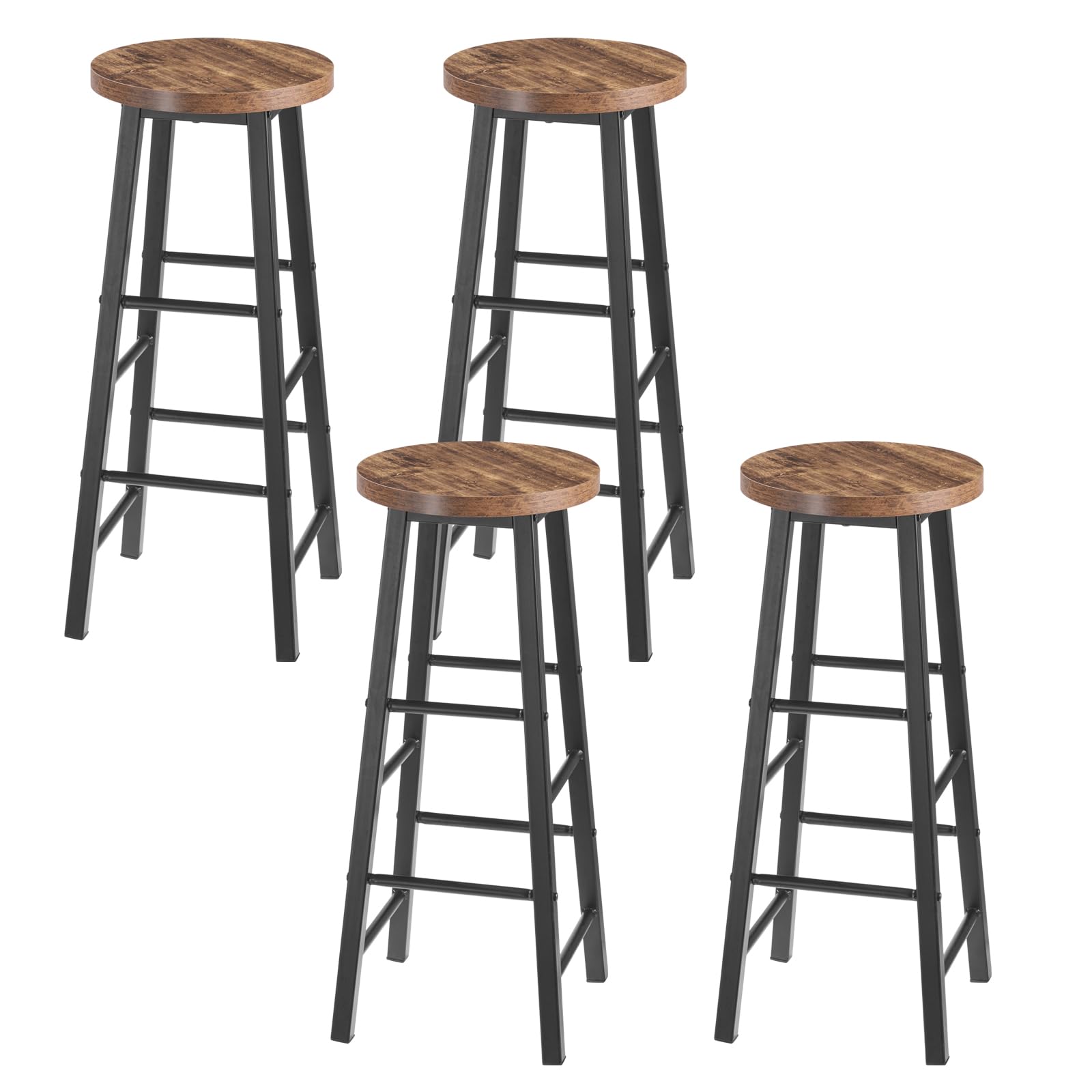 WOLTU 4X Taburetes de Bar, Estructura de Metal, Vintage | con Reposapies, Asiento de MDF, para Comedor, Salón y Cafetería