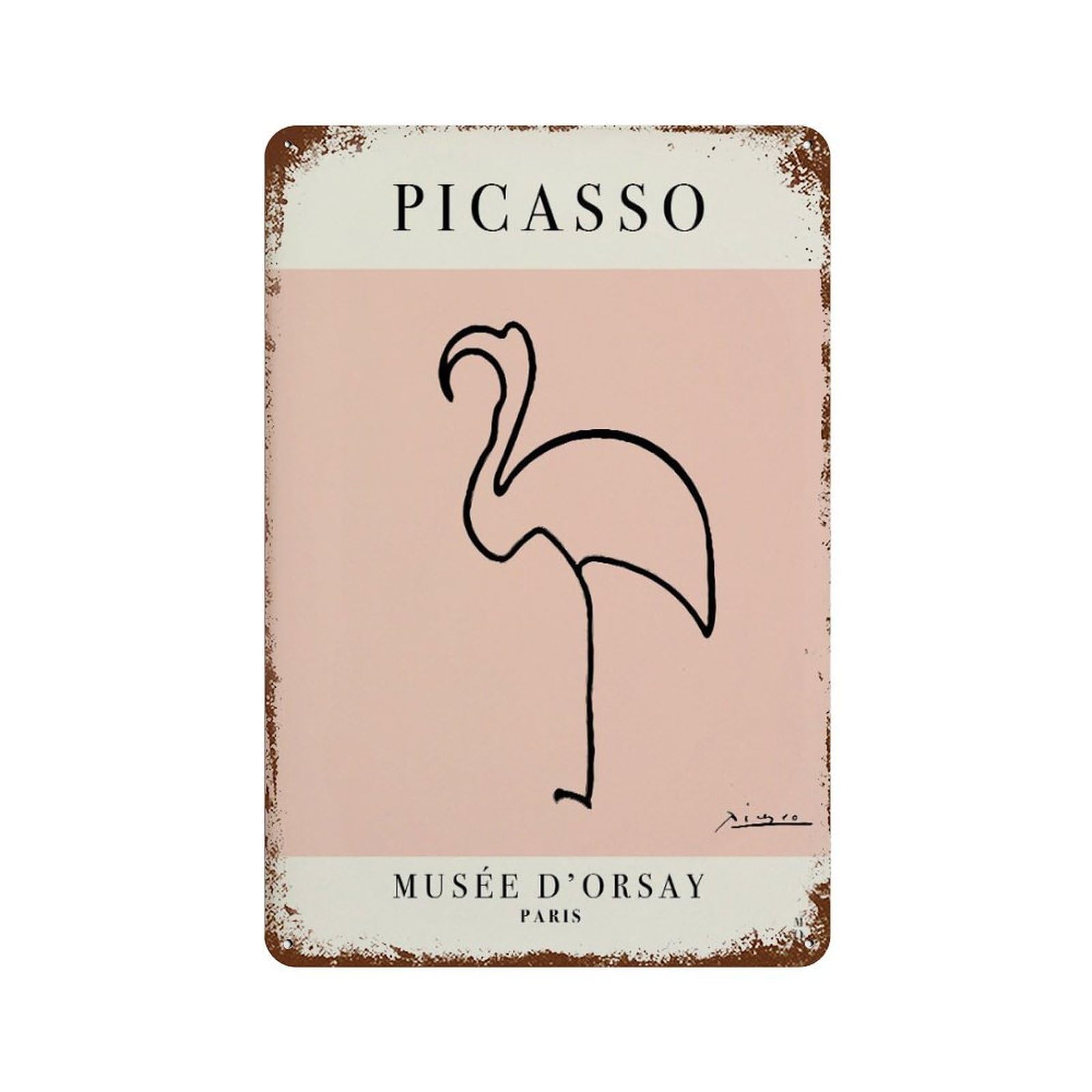 xiaoxiaoshen Picasso Vintage Exhibition The Flamingo, Line Drawing, Work, Bedroom Wall Decor Art Metal Tin Poster Modern Home Decor Art Home Bar Shop Decorations Vintage Sign 30x20cm