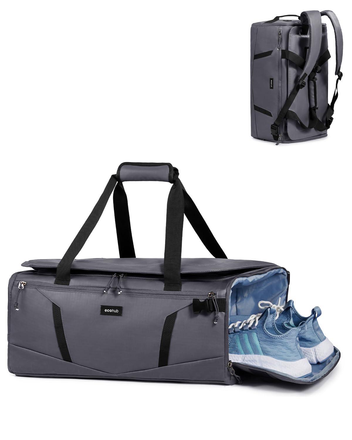 ECOHUB Sports Gym Duffel Bag Backpack, Convertible Holdall with Wet Pocket