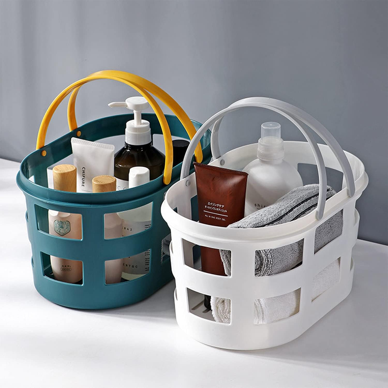 Haundry Plastic Shower Caddy, Portable Storage Basket Organizer with Handle for Dorm, Bathroom, Tool, Garden, Kitchen, Cleaning Supplies, White