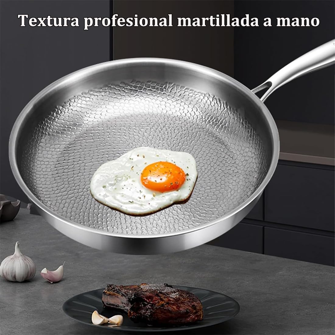 Sartén de Titanio Antiadherente Mireve, Sarten Mireve Acero 304, Sarten Titanio Puro, Resistente, Antiadherente, Apta Para Lavavajillas, Incluye Tapa Y Compatible Con Todas Las Placas (Sin tapa,24 cm)