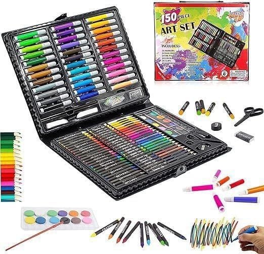 Image of Corslet 150 Pieces Art Set for Kids with Case, Art and Craft Supplies Kit for Drawing and Painting, Color Set with Markers, Water Colors, Brush, Color Pencils, Crayons Pack of 1