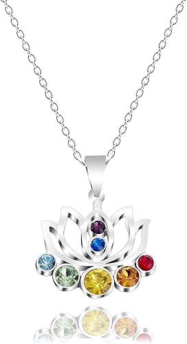 Collar de chakra de flor de loto con piedras de cristal para energía, flor, nuevos comienzos, para mujeres, cadena de plata, antideslustre, embalaje