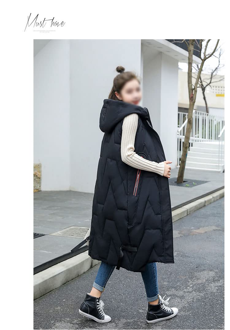 Gilet Invernale Lungo Da Donna, Con Cappuccio, Invernale, Senza Maniche, Caldo, Con Tasche, Gilet Invernale Imbottito Lungo Trapuntato Giacca Da Donna Smanicato Piumino,Nero,L