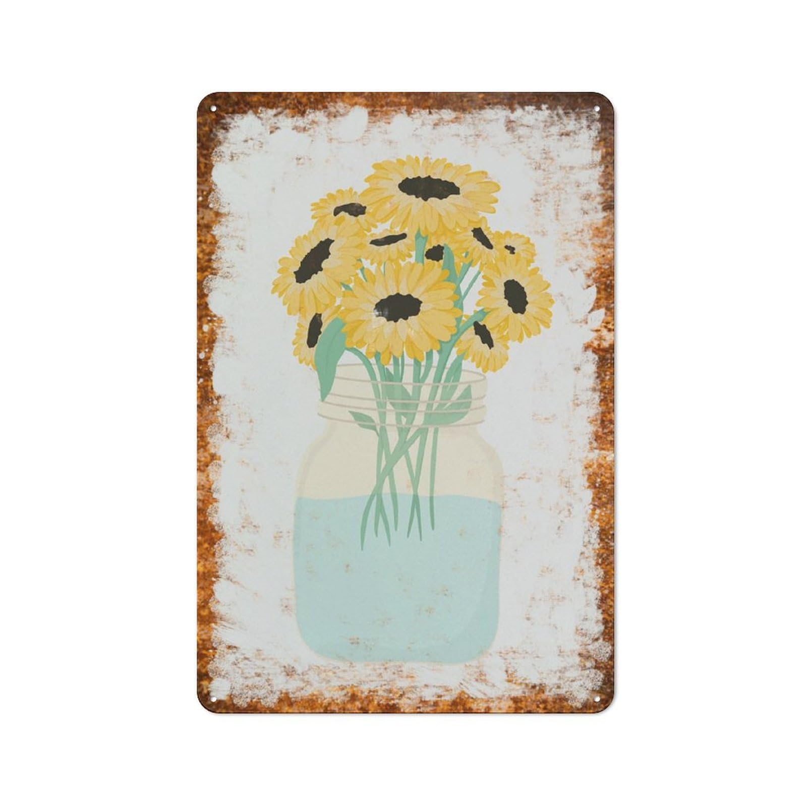 peiyeety Metal Tin Sign Sunflowers In Mason Jar Pattern Vintage Rustic Wall Art Kitchen Bathroom Bedroom Living Room Cafe Farmhouse Entryway Office Garage Home Bar Laundry Room Porch Patio 8x12 Inch