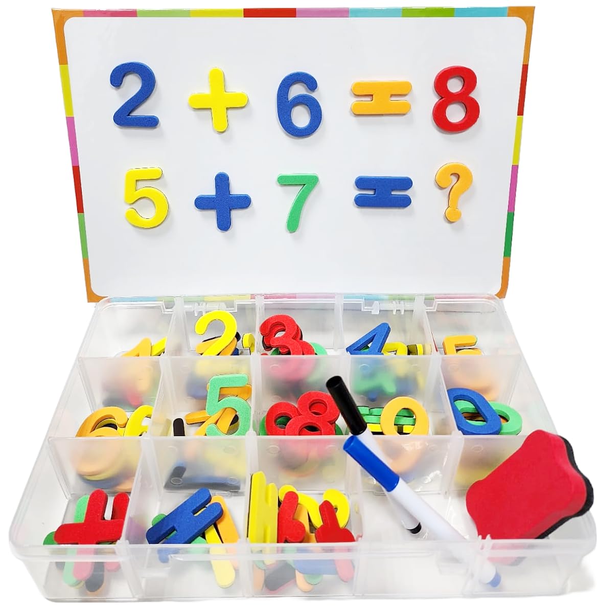 Preschool Magnetic Numbers learning toys - with 2 Markers and Eraser, 2 in 1 Learning Numbers & Colours for kids, Basic Math, Addition subtraction, Mathematics Educational Toys for kids