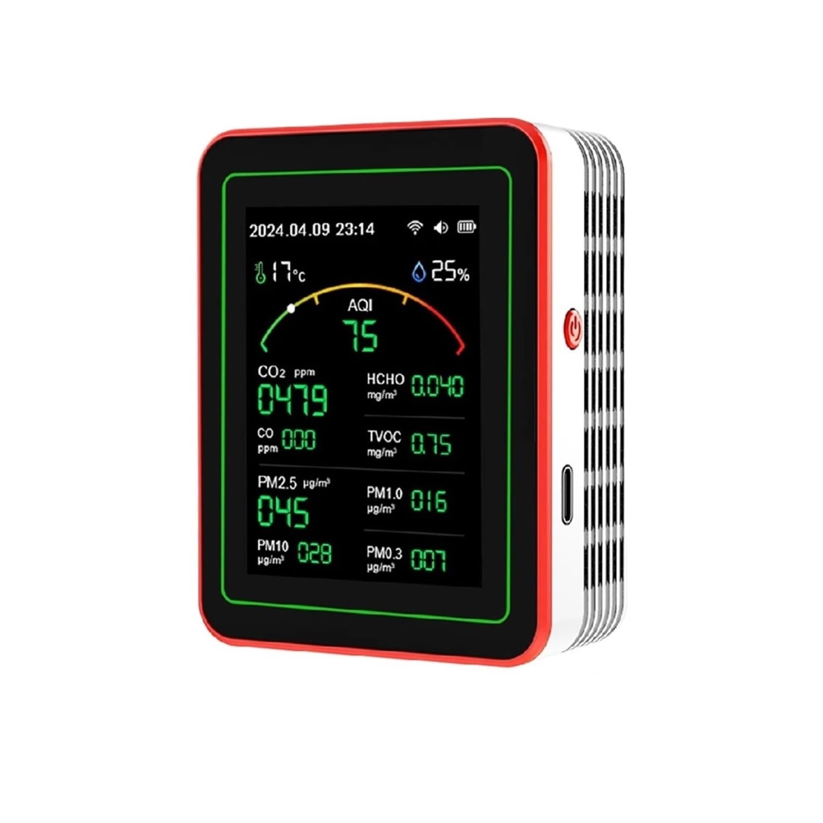 Air Quality Monitor, Air Quality Detector CO2 Meter Humidity Tester HCHO Detector Air Quality Monitor(Bianco)