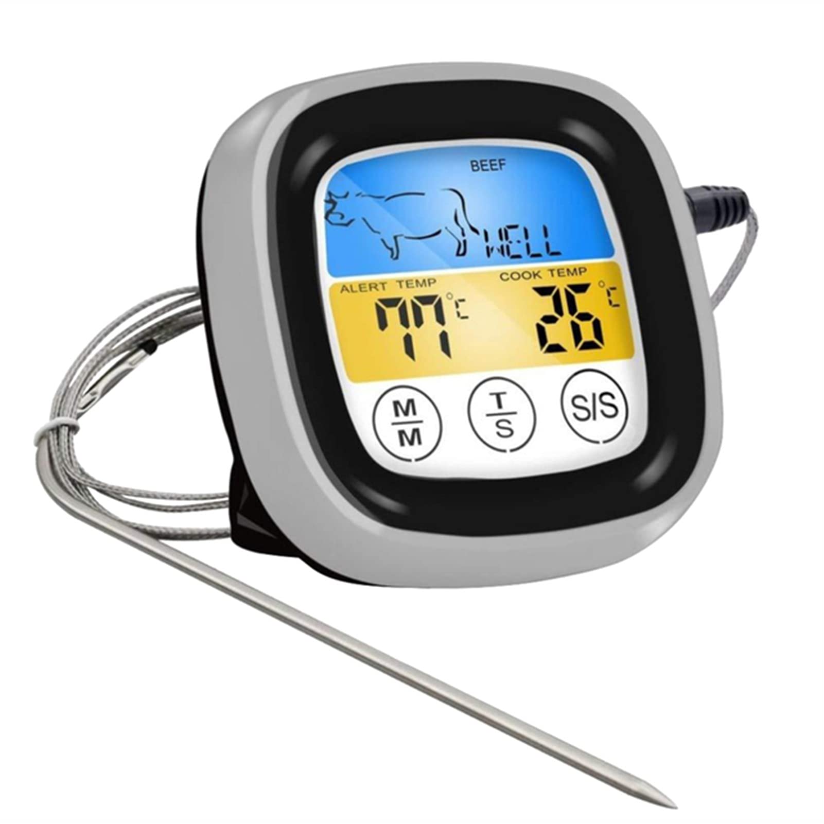 Kitchen Digital Meat Thermometer, Instant Read Temperature Probe Oven Kitchen Timer Thermometers for Beef, Pork, Fish, Veal, Lamb, Chicken, Turkey (Color : A)