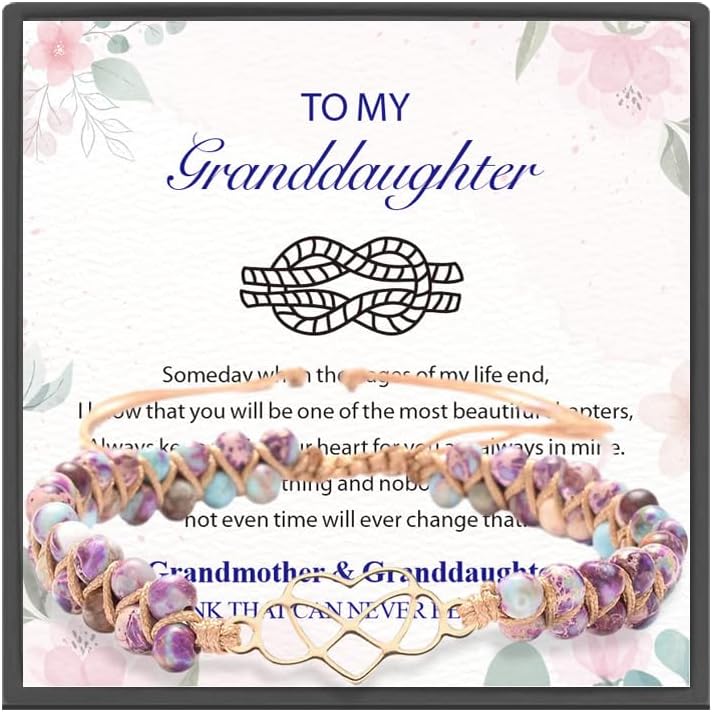 For Granddaughter Bracelet Gifts from Grandma A Link That Can Never Be Undone Adjustable Beaded Stone Knot Hand Braided Infinity Heart Bracelets Double Layer for Women Christmas Birthday Gift Jewelry - Image 2