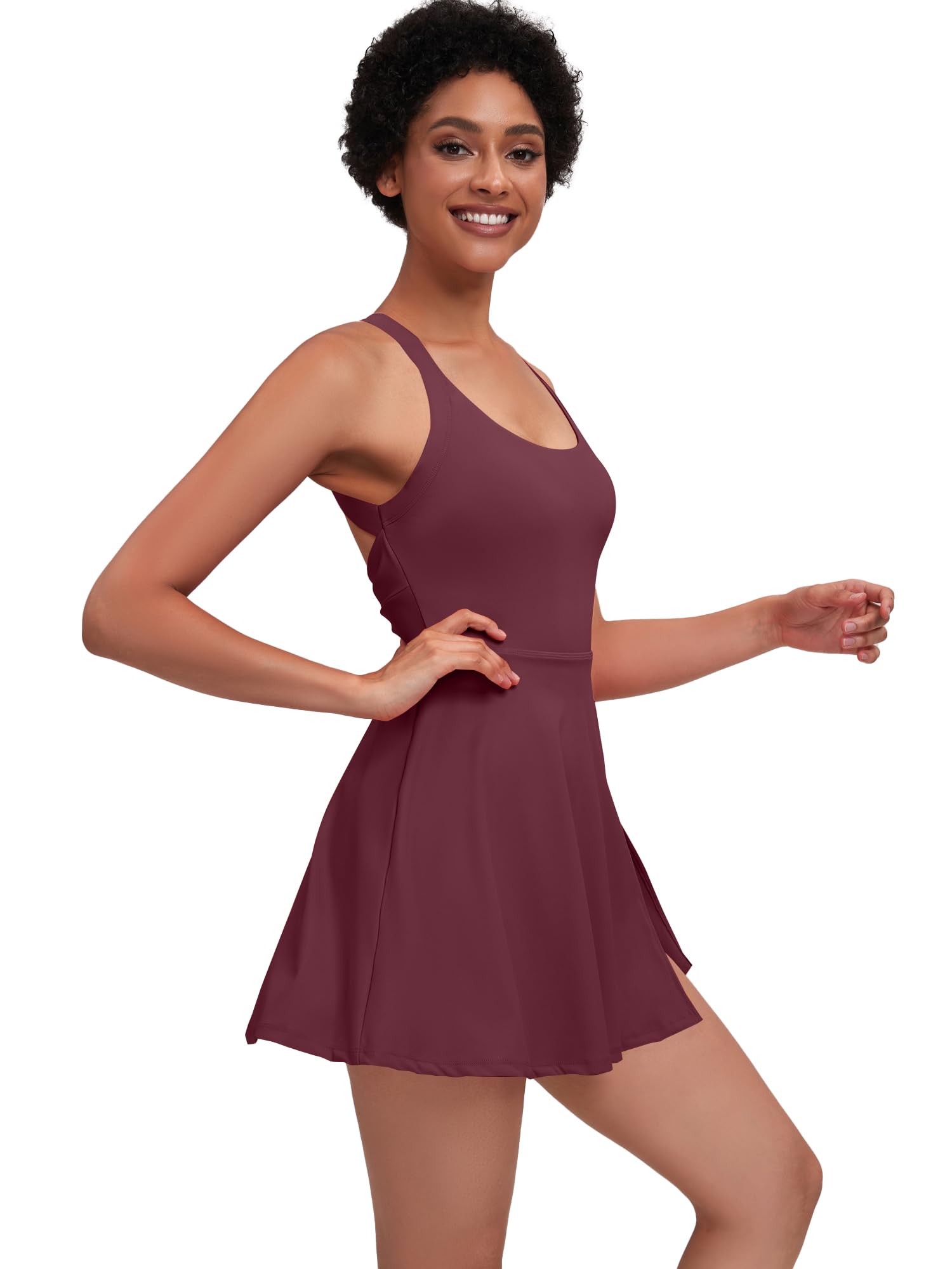 gofiep Womens Tennis Workout Dress with Open-Back Waistband Shorts Golf Acitve Side Slit Dresses: X-Large Maroon