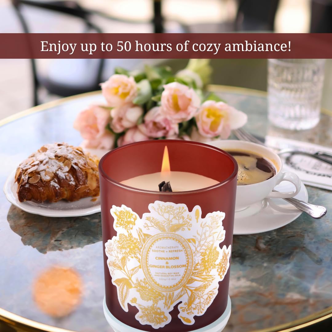 Candela alla cannella e fiori di zenzero, candele primaverili per la casa, candele di soia naturali bruciate pulite, grandi candele in legno altamente profumate, per aromaterapia, antistress, regalo