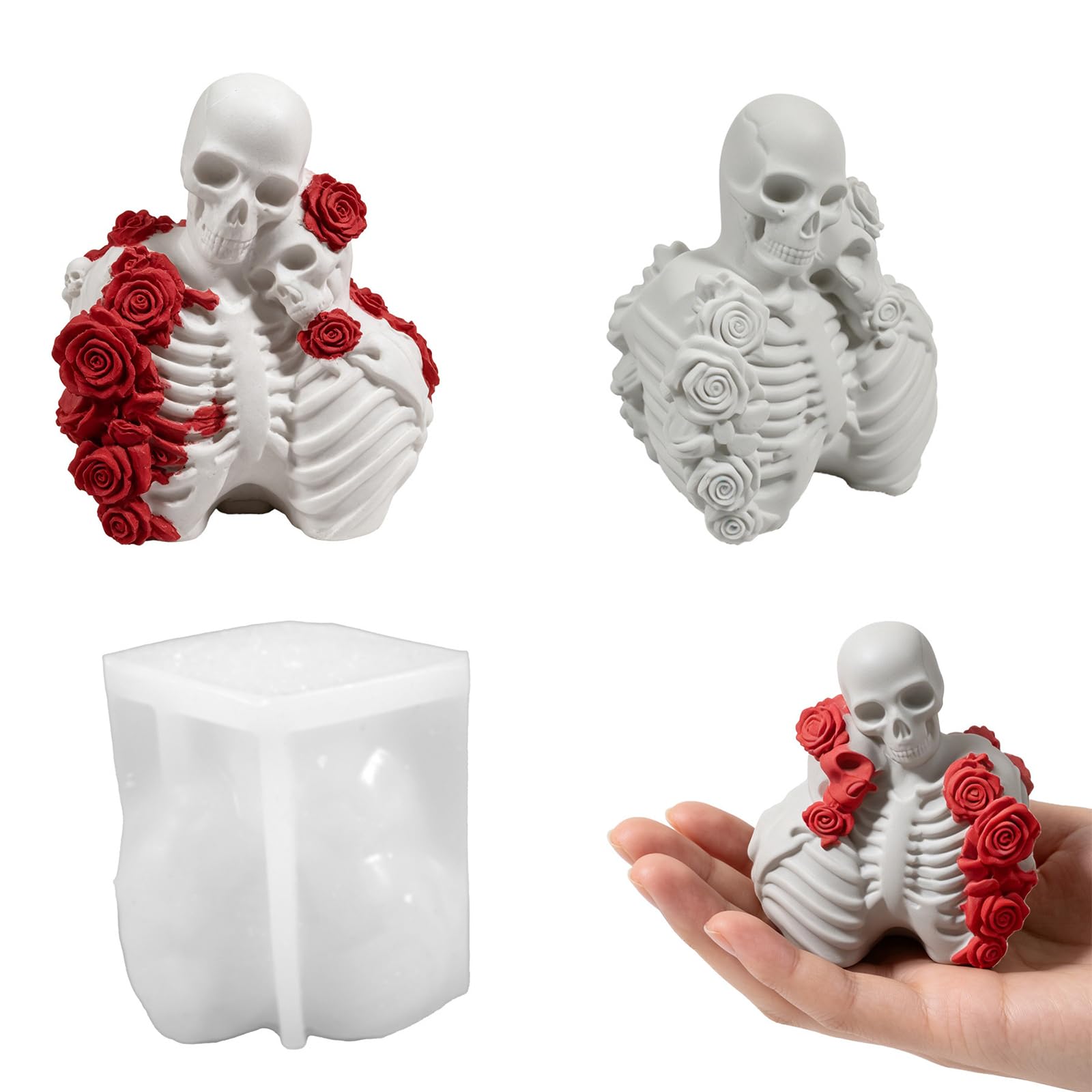 Tsophreniq Resin and Wax Skeleton Mold, Couple Silicone Casting Mold with Wick Hole for Halloween Projects, Plaster, Soap, and Decor Pieces Couple Skeleton Halloween Silicone Casting Gothic
