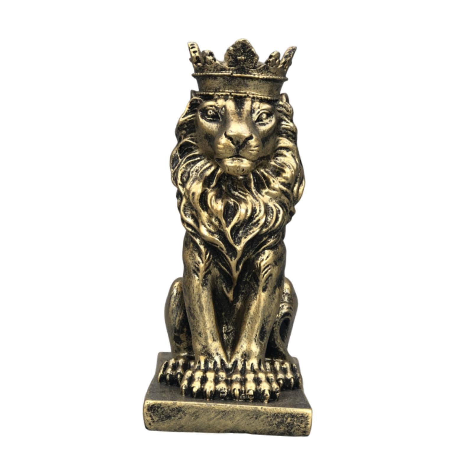 QIXCXAZ Luxury Lion Sculpture Passionate Animal Decor Exquisite Hand Painted Crown Statue Stunning Tabletop Gift For Friends Animal Lion With Crown Statue, Bronze Color, 6.3x9x14.5cm