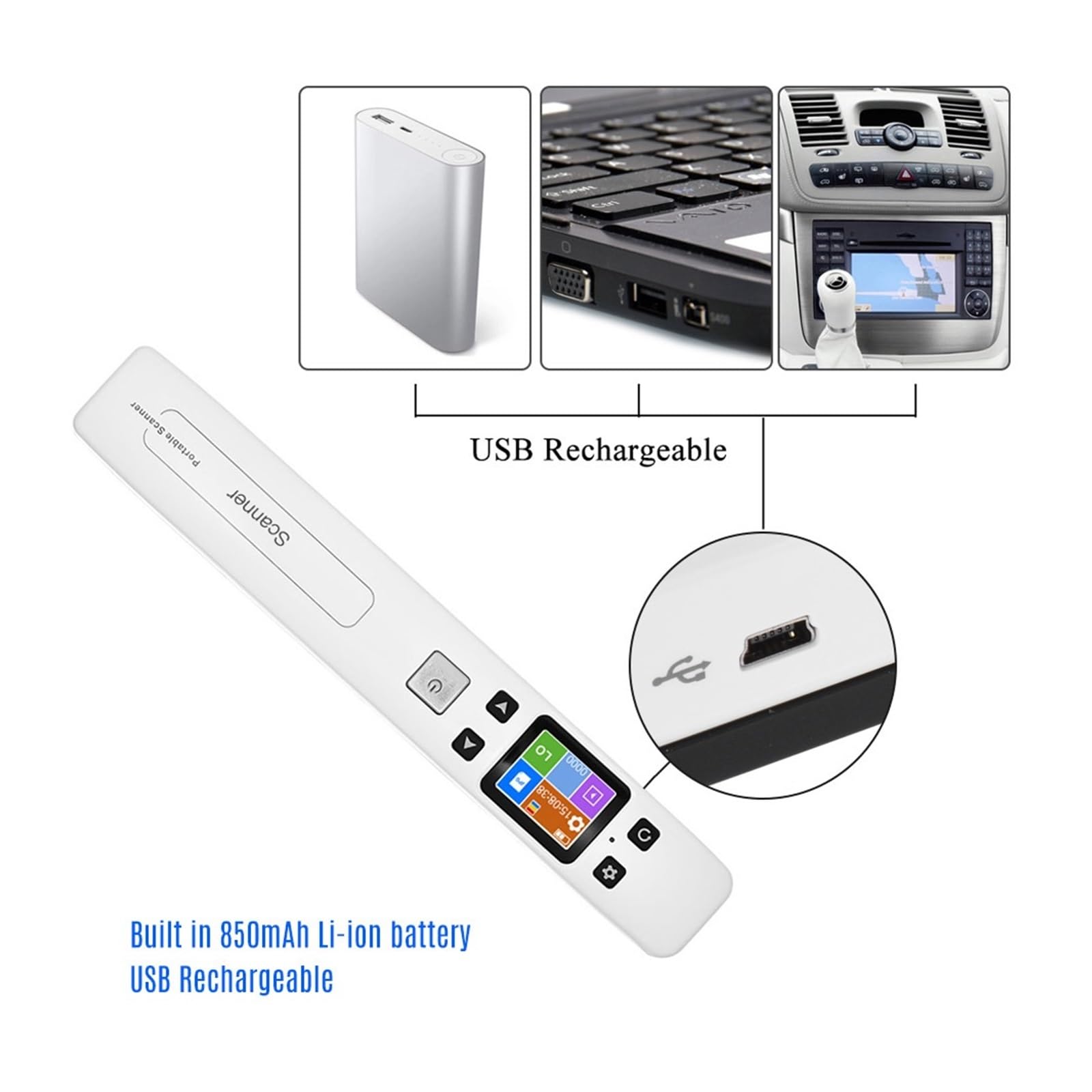 Scanner per Documenti, Scanner for documenti e immagini portatile ad alta velocità 1050DPI, display LCD formato A4 in formato JPG/PDF for libri di ricevute aziendali