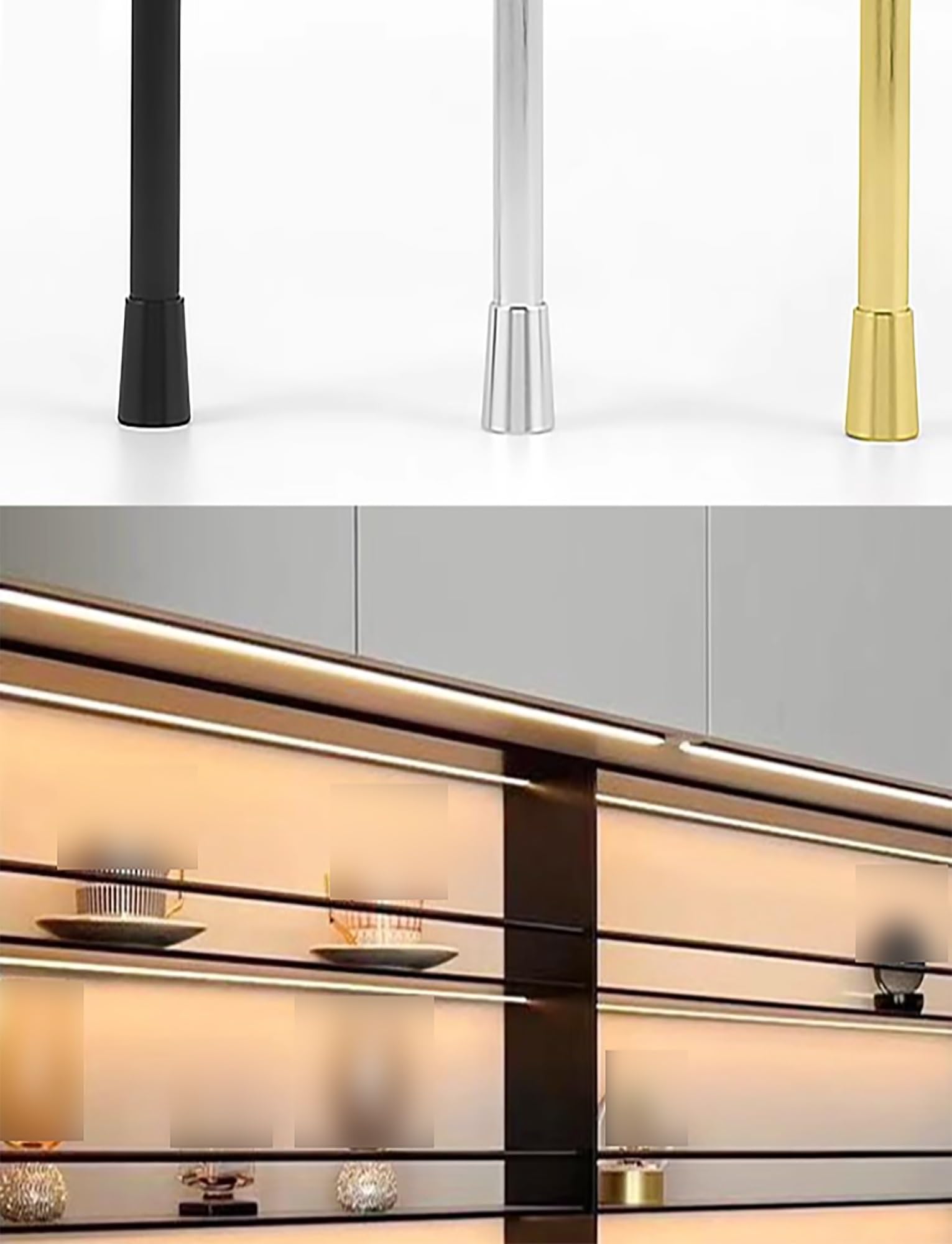 Longitud 15.8"-59.1" Varilla de soporte decorativa de aleación de aluminio, barandilla de protección de muebles for gabinete de vino, estante de madera(Gray,L 1200mm/47.3")