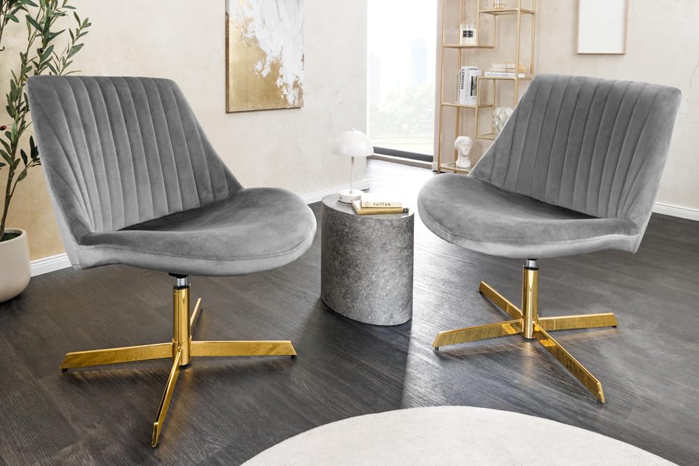 Riess Ambiente 360° Drehbarer Sessel Lounger - grau Gold - Samt Stahl - Loungesessel Polstersessel