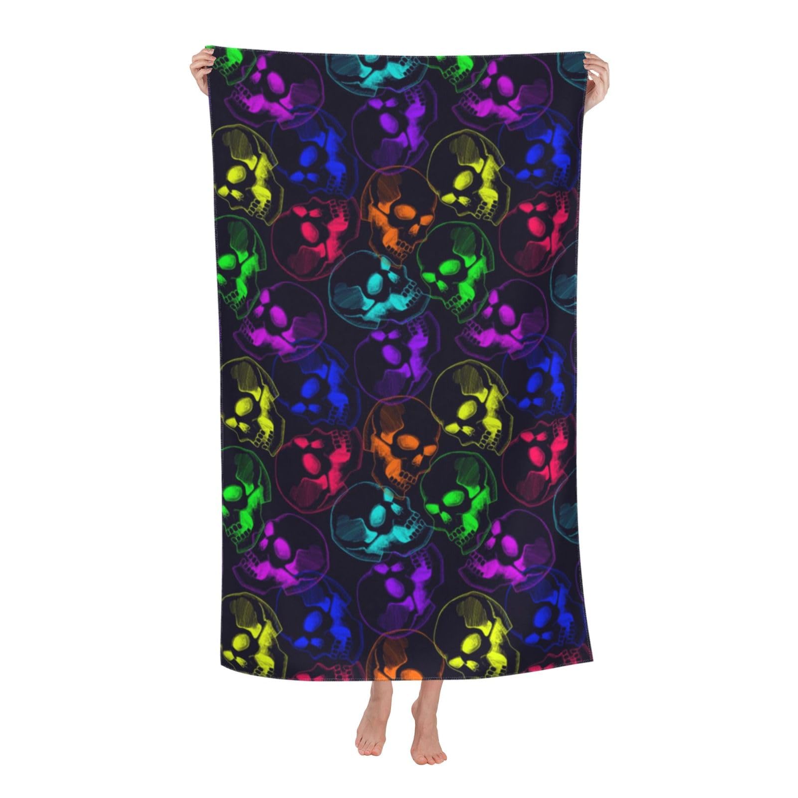 LSRCPD Beach Towel Neon Color Skull Microfiber Beach Towels Blanket Oversized Tropical Big Extra Large XL Pool Towels Quick Dry Sandproof for Women Girls Kids